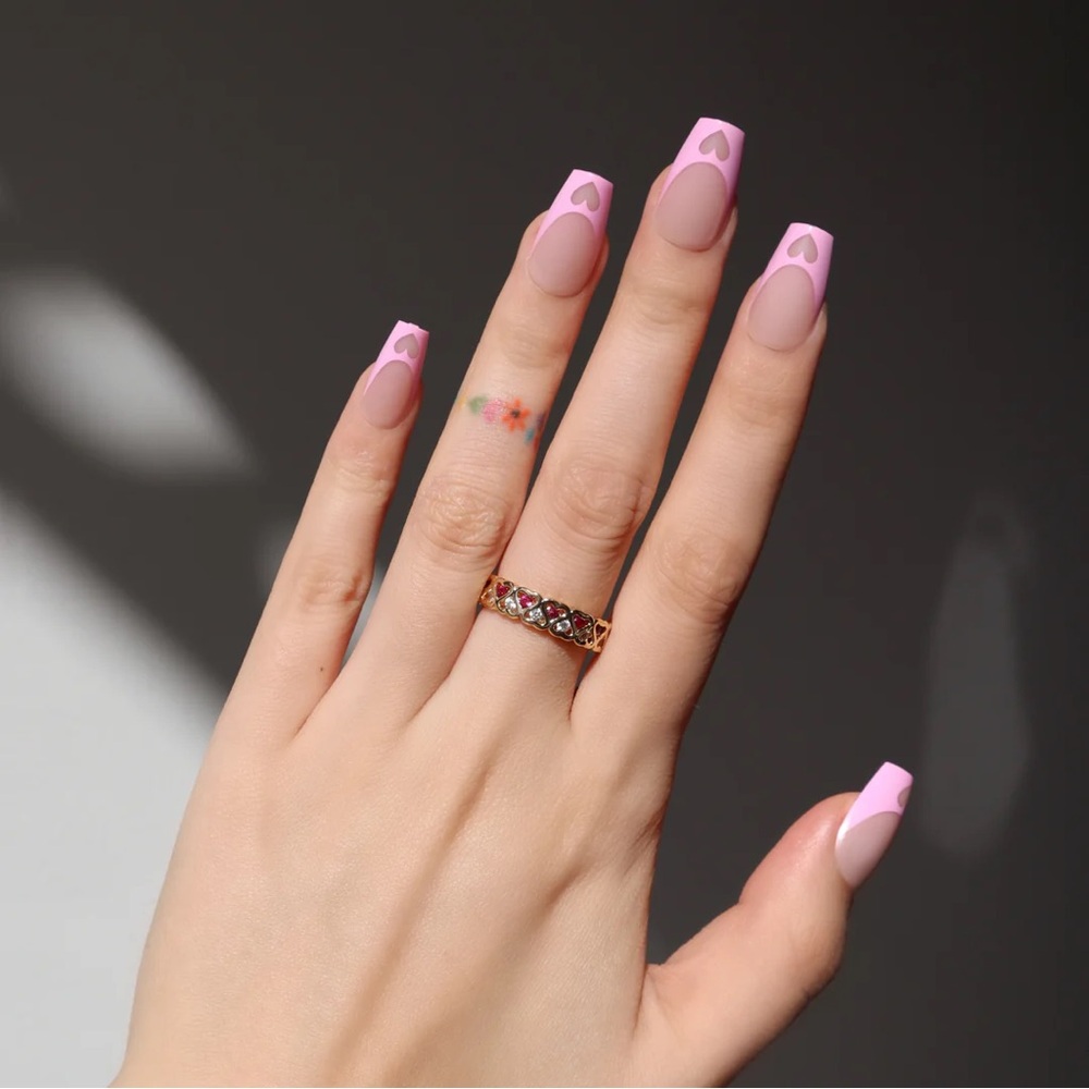 Nail Reformation Pink Heart French Short Coffin Press-On Nails - Picture 2 of 2
